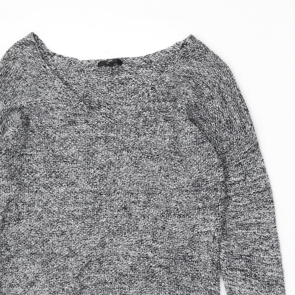 H&M Womens Grey V-Neck  Cotton Pullover Jumper Size XS