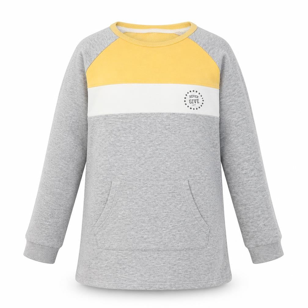 Front view of Nutmeg girls’ grey cotton pullover sweatshirt, size 10-11, years