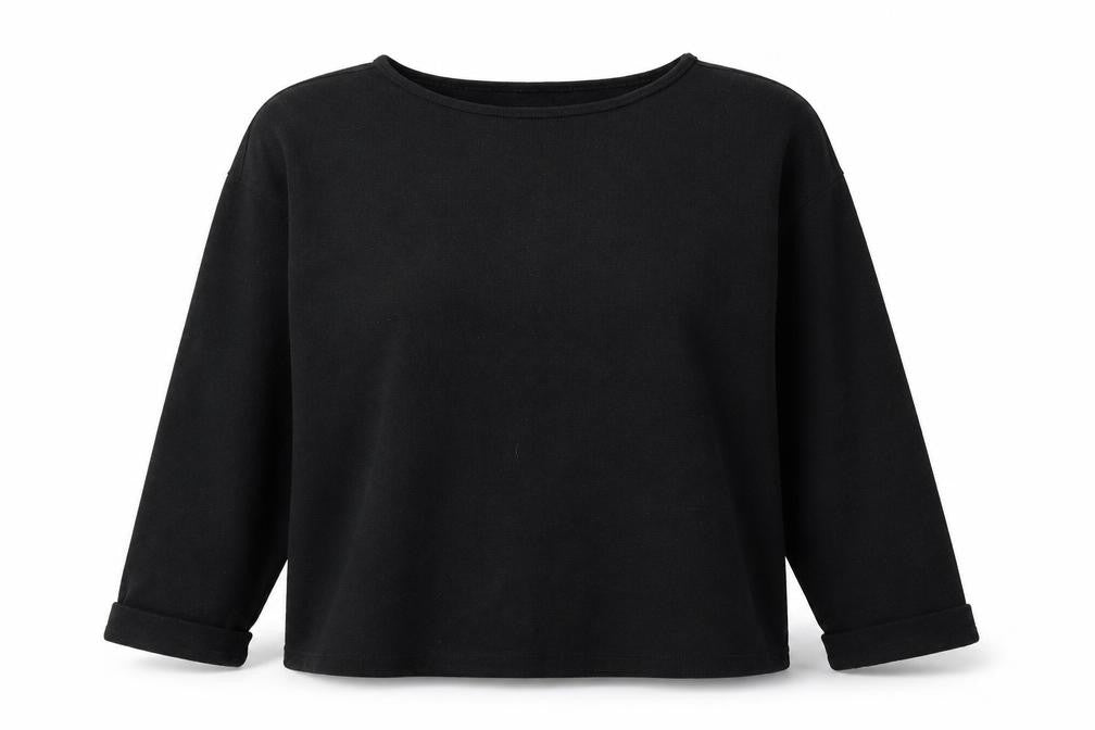 Front view of Dash women’s black polyester pullover sweatshirt, size L