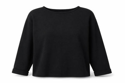 Front view of Dash women’s black polyester pullover sweatshirt, size L
