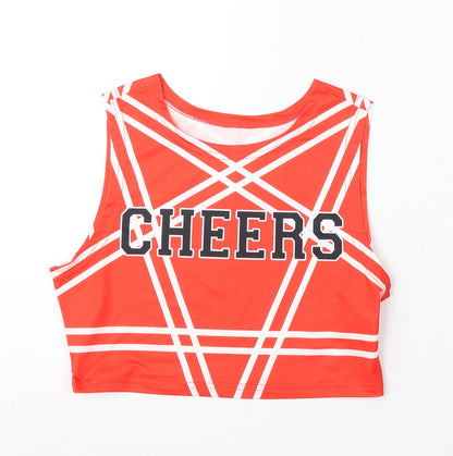 Preworn Girls Red Geometric Polyester Basic Tank Size S Round Neck  - Cheerleading