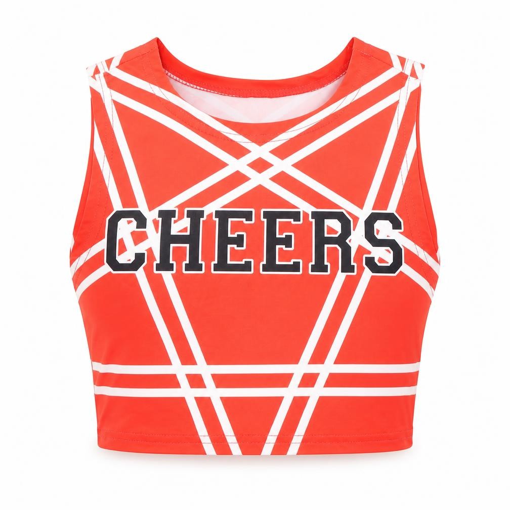 Front view of Preworn girls’ red geometric polyester basic tank, size S, round neck - cheerleading