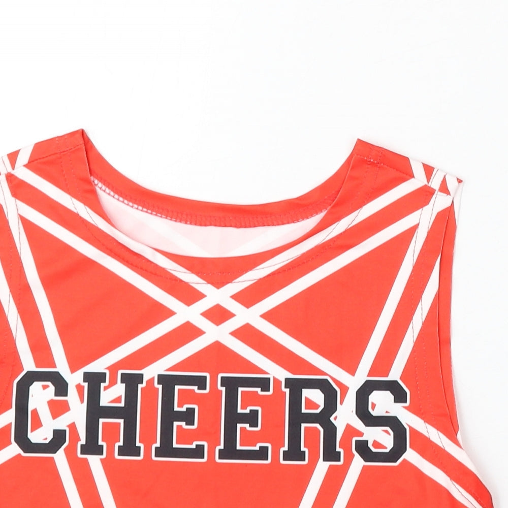 Preworn Girls Red Geometric Polyester Basic Tank Size S Round Neck  - Cheerleading