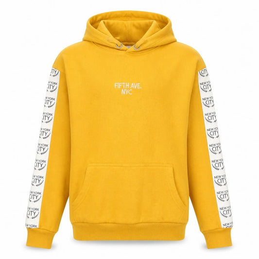 Front view of 915 Generation girls’ yellow polyester pullover hoodie, size 12-13, years
