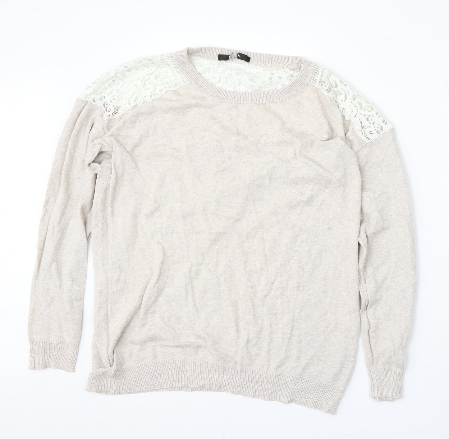 George Womens Beige Round Neck Floral Polyester Pullover Jumper Size L