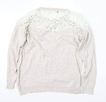 George Womens Beige Round Neck Floral Polyester Pullover Jumper Size L