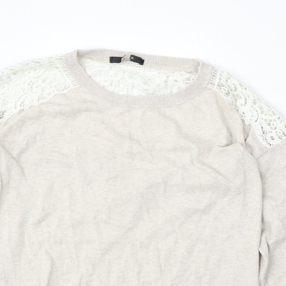 George Womens Beige Round Neck Floral Polyester Pullover Jumper Size L