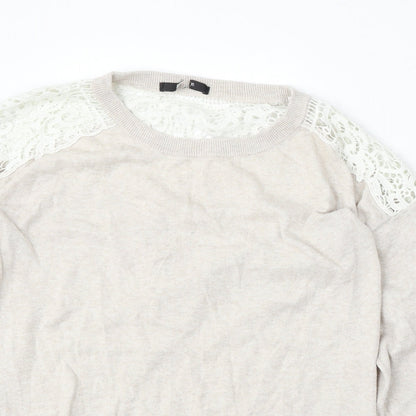 George Womens Beige Round Neck Floral Polyester Pullover Jumper Size L
