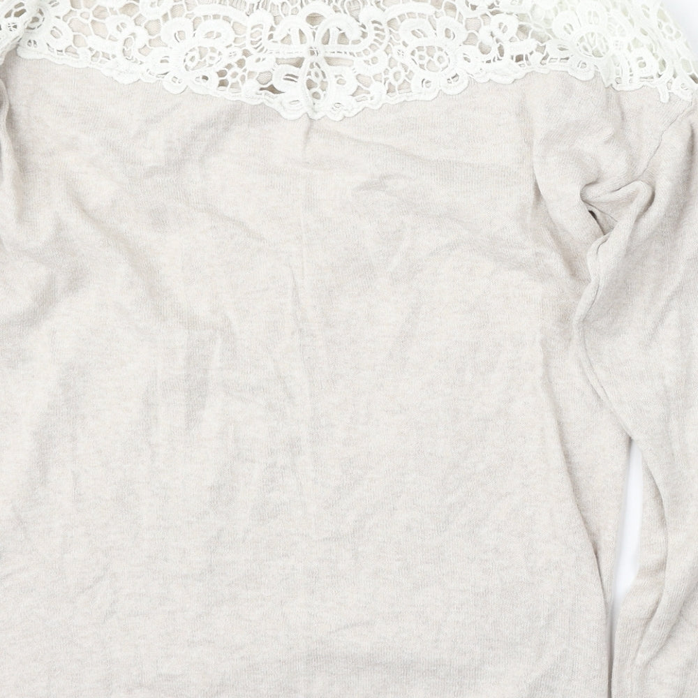 George Womens Beige Round Neck Floral Polyester Pullover Jumper Size L