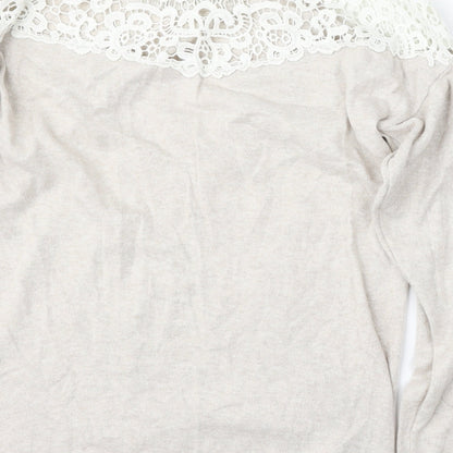 George Womens Beige Round Neck Floral Polyester Pullover Jumper Size L