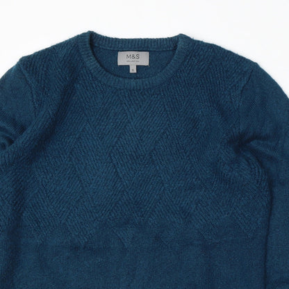 Marks and Spencer Mens Blue Round Neck  Polyester Pullover Jumper Size S