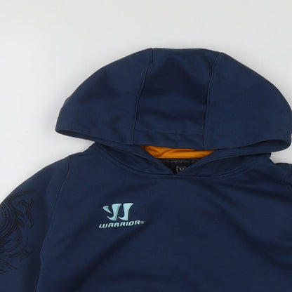 Close-up detail of Warrior boys’ blue polyester pullover hoodie, size 7-8, years
