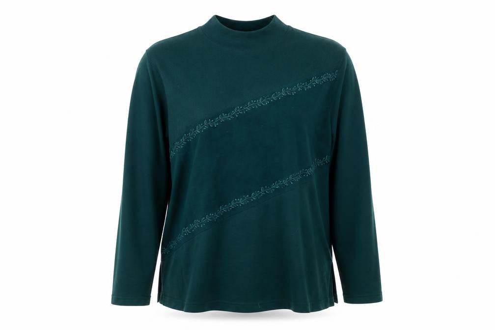 Front view of Blast women’s green round neck geometric polyester jumper, size L