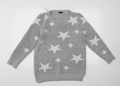 F&F  Womens Grey Round Neck  Polyester Pullover Jumper Size M   - STARS