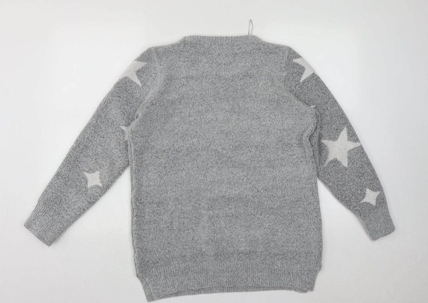 F&F  Womens Grey Round Neck  Polyester Pullover Jumper Size M   - STARS