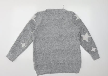 F&F  Womens Grey Round Neck  Polyester Pullover Jumper Size M   - STARS