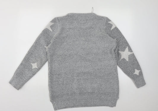 F&F  Womens Grey Round Neck  Polyester Pullover Jumper Size M   - STARS