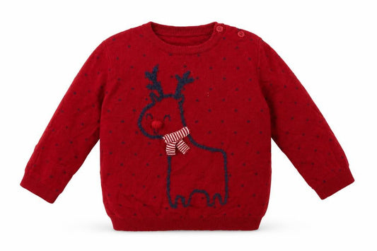 George Boys Red  Cotton Pullover Jumper Size 12-18 Months  Button - Rudolph Christmas Jumper