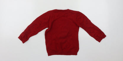 George Boys Red  Cotton Pullover Jumper Size 12-18 Months  Button - Rudolph Christmas Jumper
