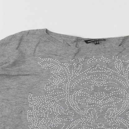 Womens UK Size 10 Warehouse Grey Pullover Jumper