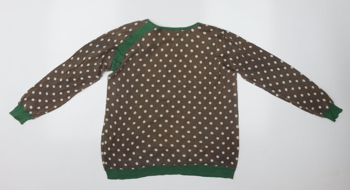 Indiwoman Womens Brown Round Neck Polka Dot Cotton Pullover Jumper Size L