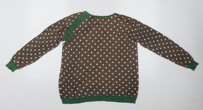 Indiwoman Womens Brown Round Neck Polka Dot Cotton Pullover Jumper Size L