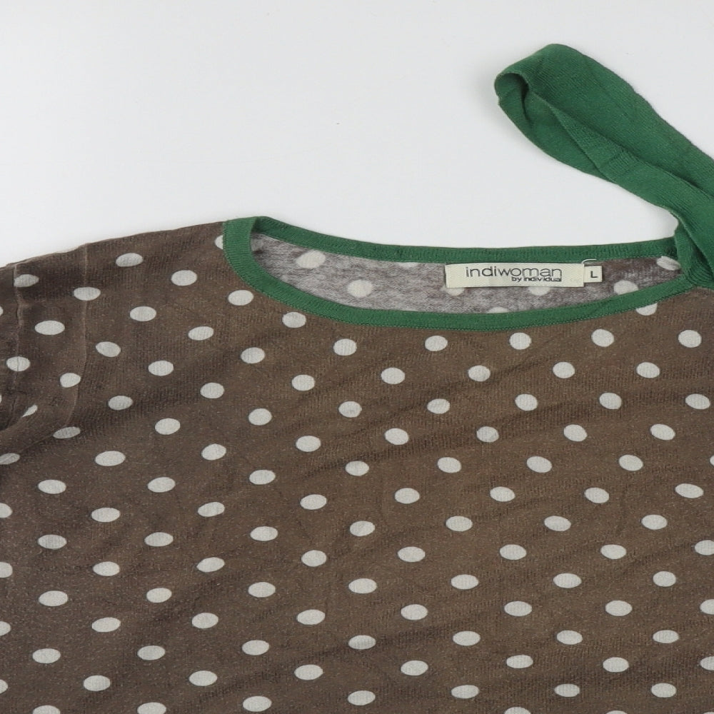 Indiwoman Womens Brown Round Neck Polka Dot Cotton Pullover Jumper Size L