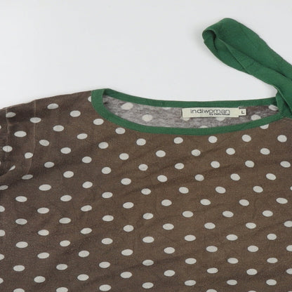 Indiwoman Womens Brown Round Neck Polka Dot Cotton Pullover Jumper Size L