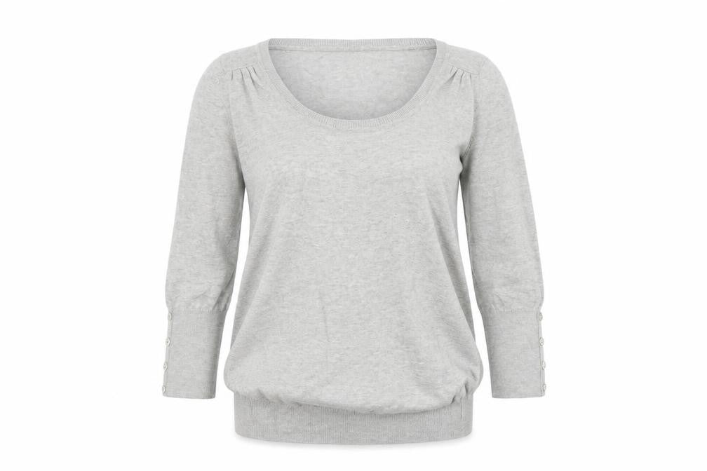 Front view of Debenhams women’s grey scoop neck cotton jumper, size UK 8
