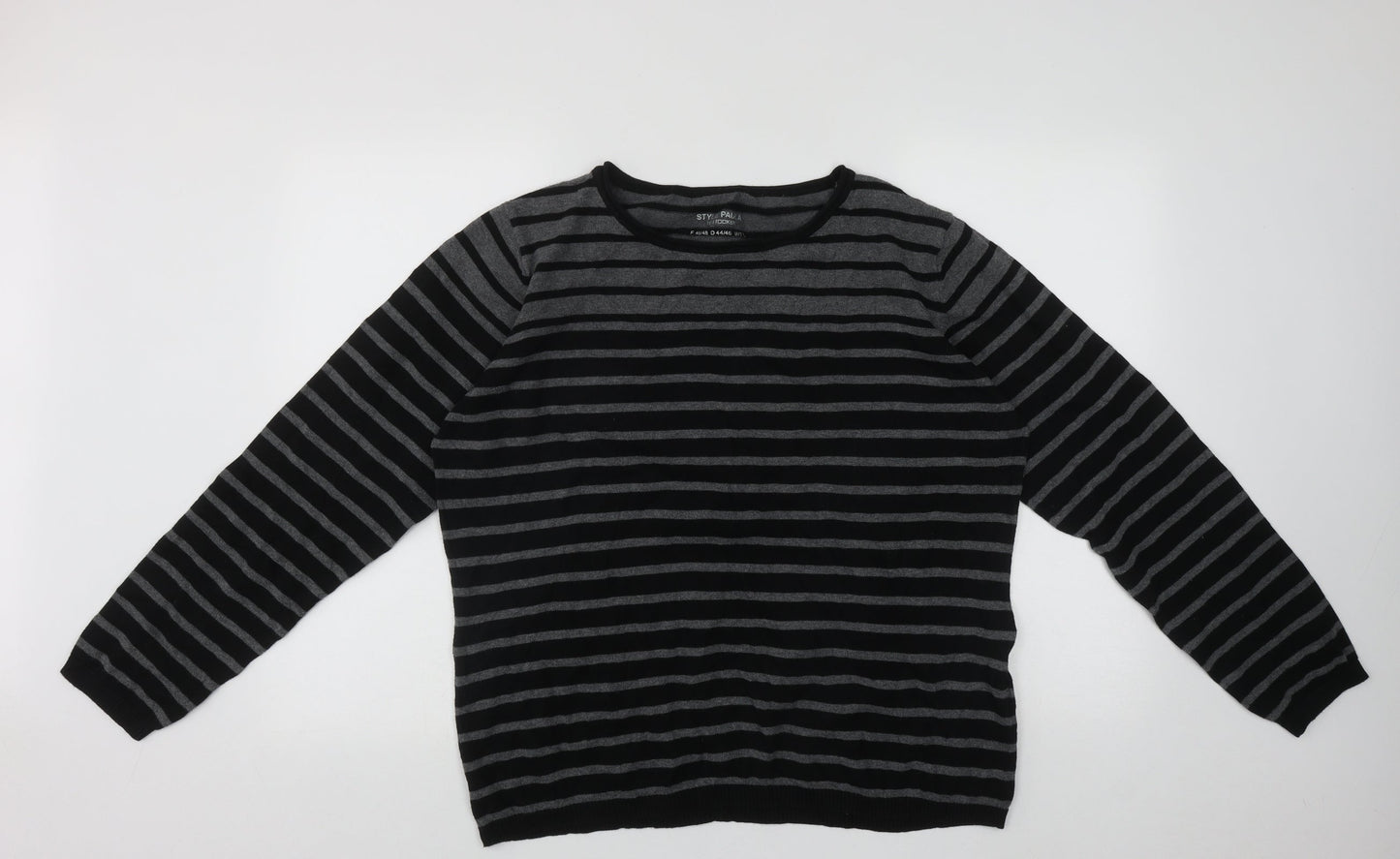 Stooker Womens Beige Scoop Neck Striped Cotton Pullover Jumper Size L