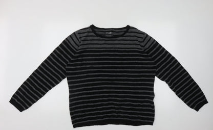 Stooker Womens Beige Scoop Neck Striped Cotton Pullover Jumper Size L