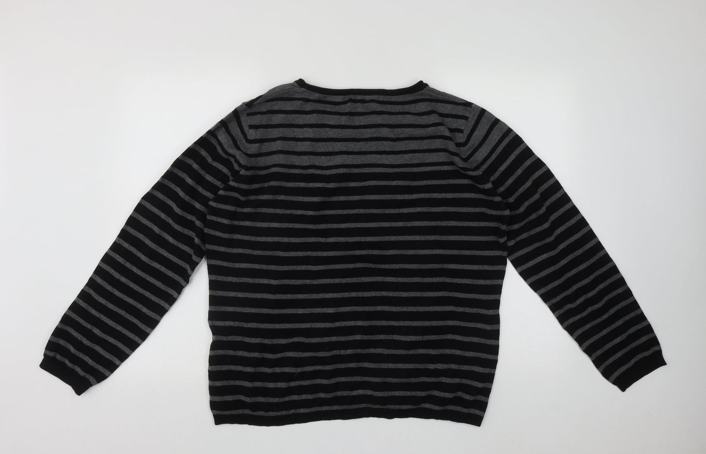 Stooker Womens Beige Scoop Neck Striped Cotton Pullover Jumper Size L
