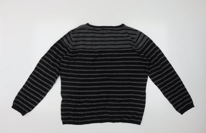 Stooker Womens Beige Scoop Neck Striped Cotton Pullover Jumper Size L