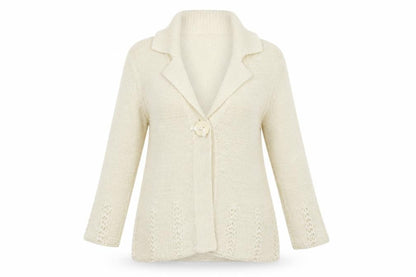Front view of Roman women’s ivory collared acrylic cardigan jumper, size S