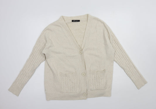 Finery Womens Beige V-Neck  Polyamide Cardigan Jumper Size M