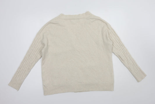 Finery Womens Beige V-Neck  Polyamide Cardigan Jumper Size M