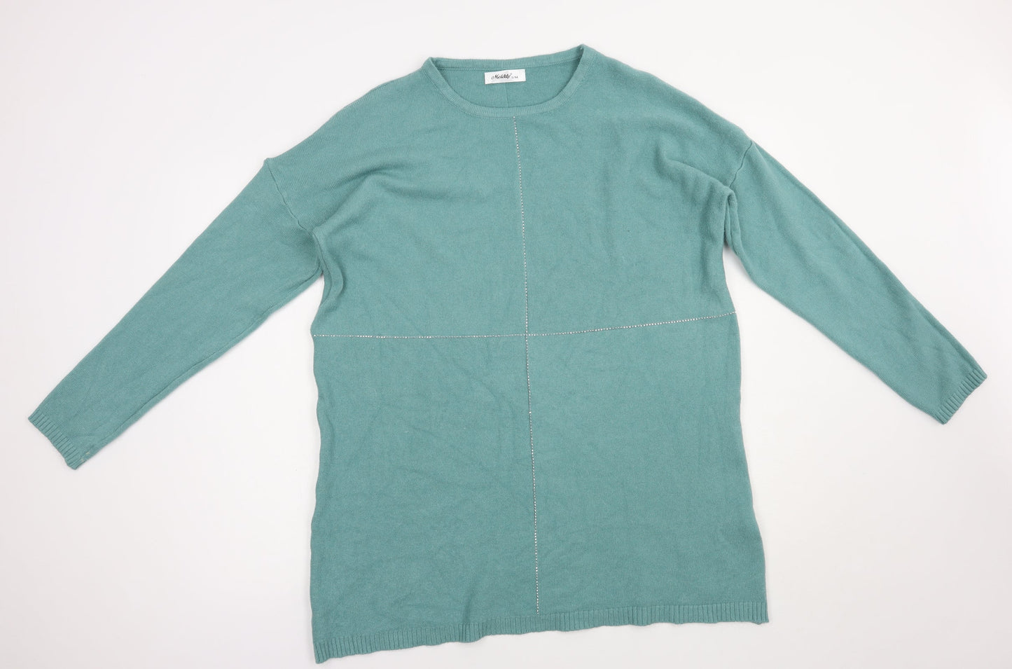 Melody Womens Green Boat Neck  Acrylic Pullover Jumper Size S