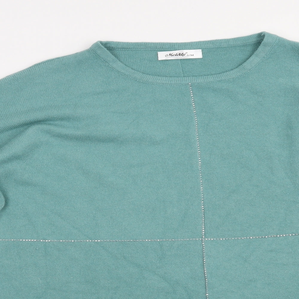 Melody Womens Green Boat Neck  Acrylic Pullover Jumper Size S
