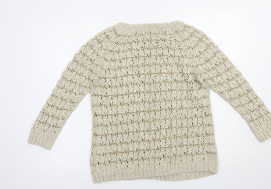Warehouse Womens Beige Boat Neck  Cotton Pullover Jumper Size 14