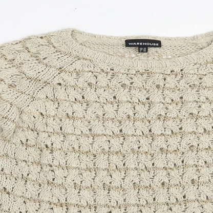 Warehouse Womens Beige Boat Neck  Cotton Pullover Jumper Size 14
