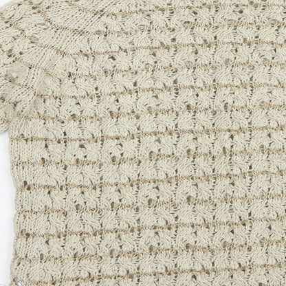 Warehouse Womens Beige Boat Neck  Cotton Pullover Jumper Size 14