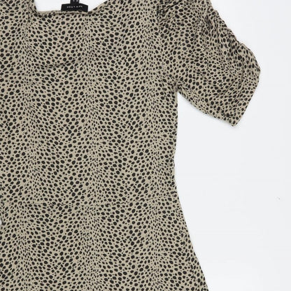 New Look Womens Beige Animal Print Viscose Fit & Flare  Size 8  Square Neck Pullover