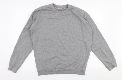 Front view of CS men’s grey polyester pullover sweatshirt, size M