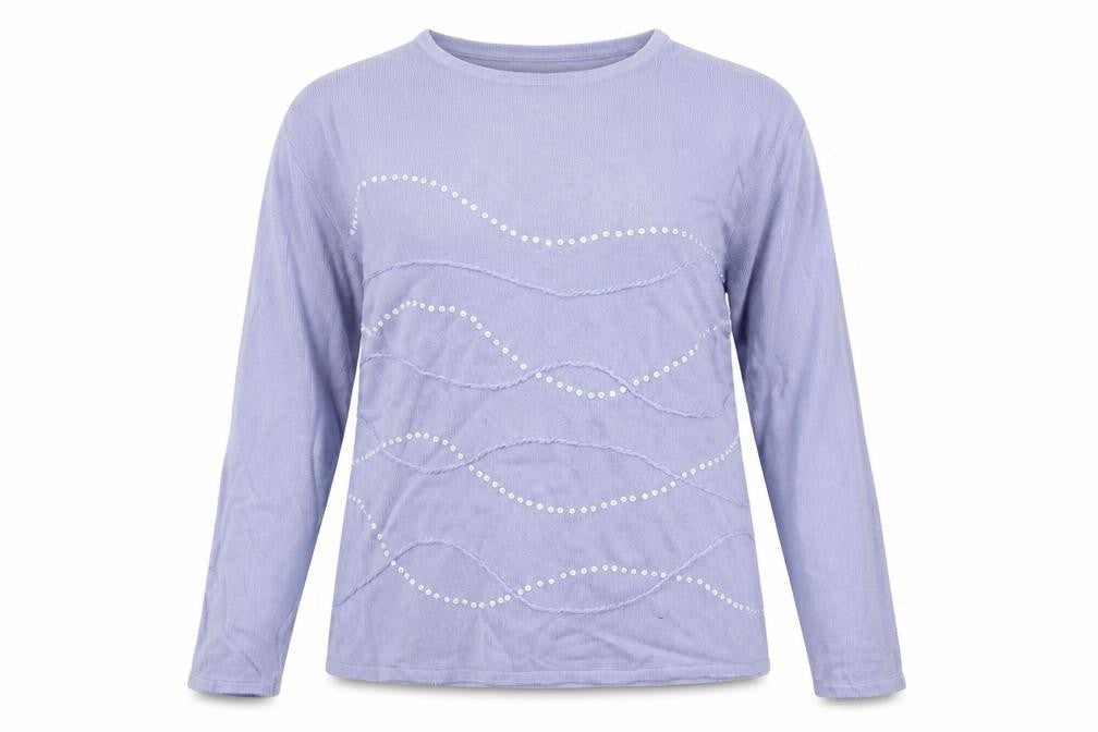 Front view of Fay Louise women’s purple round neck acrylic jumper, size XL