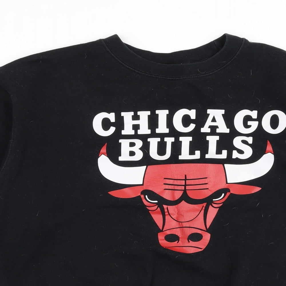 Close-up detail of Fanoma women’s black polyester pullover sweatshirt, size S, pullover - chicago bulls
