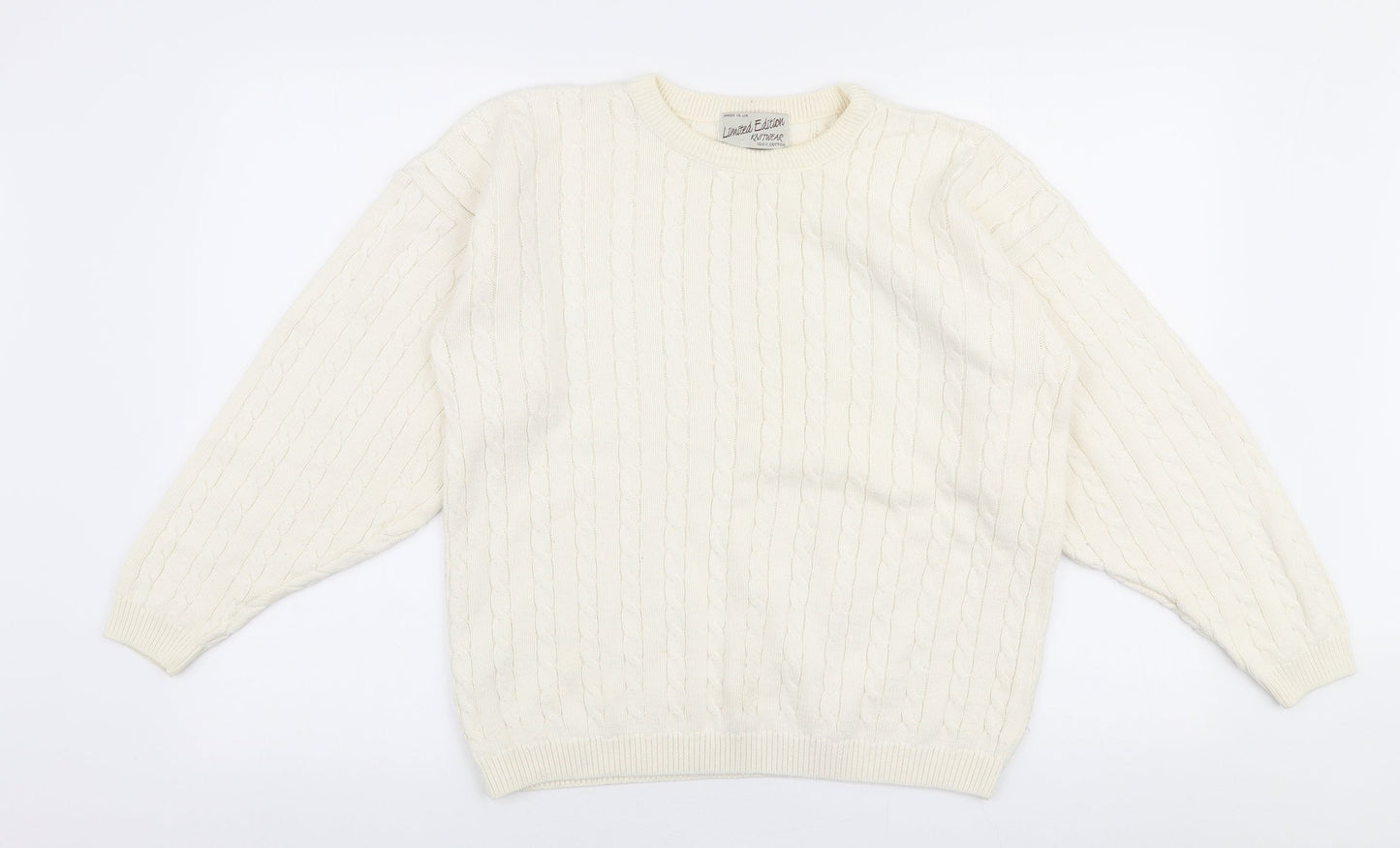 Limited Edition Knitwear Womens White Round Neck  Polyester Pullover Jumper Size M