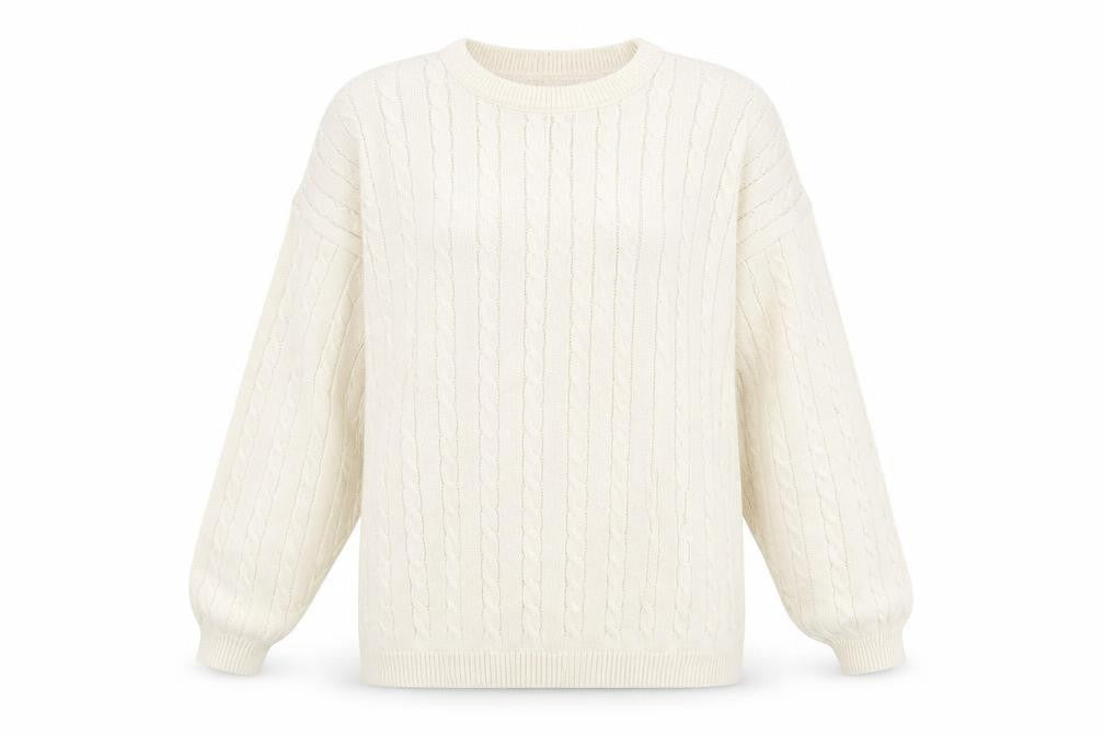 Front view of Limited Edition Knitwear women’s white round neck polyester jumper, size M