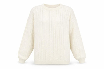 Front view of Limited Edition Knitwear women’s white round neck polyester jumper, size M