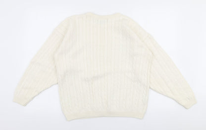 Limited Edition Knitwear Womens White Round Neck  Polyester Pullover Jumper Size M
