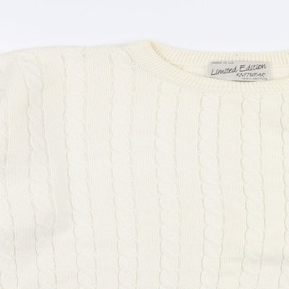 Limited Edition Knitwear Womens White Round Neck  Polyester Pullover Jumper Size M